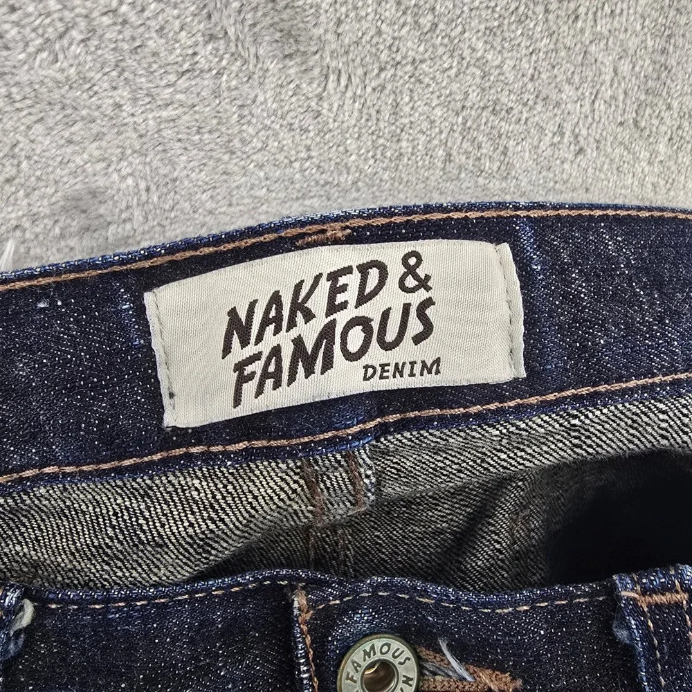 Naked & Famous Jeans Mens 32x30 Dark Blue Raw Selvedge Denim Slubby Slim Fit